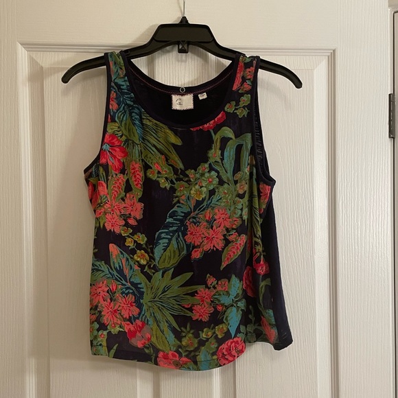 ANTHROPOLOGIE Navy Floral Print Tank Top - Picture 2 of 10